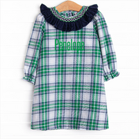 Blue Christmas Smocked Dress, Green