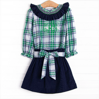 Blue Christmas Smocked Skirt Set, Green