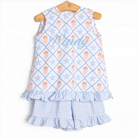 Blue Sea Stinger Ruffle Short Set, Blue