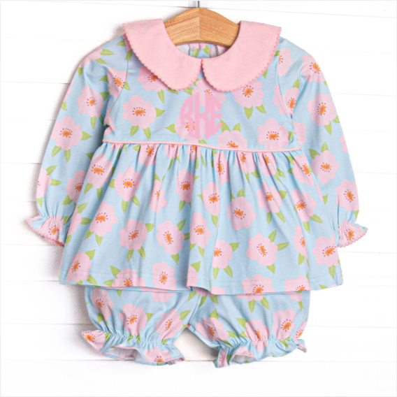 Blue Skies and Blooms Bloomer Set, Blue