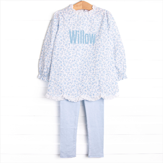 Blue Willow Scalloped Legging Set, Blue