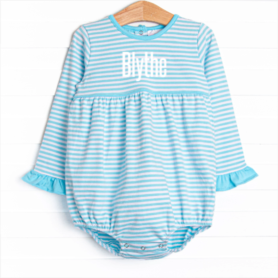 Blythe Long Sleeve Bubble, Aqua Stripe