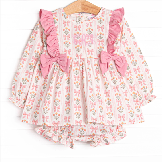 Bow Bouquets Side Tie Diaper Set, Pink