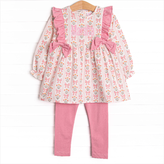 Bow Bouquets Side Tie Legging Set, Pink