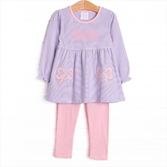 Brookhaven Bows Applique Legging Set, Purple