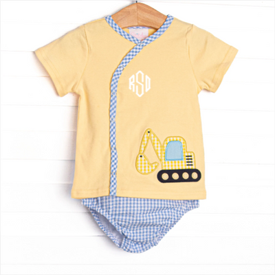 Busy Builder Applique Diaper Set, Yellow