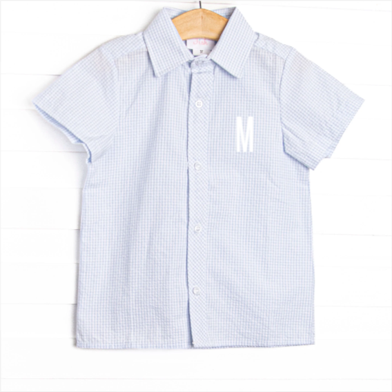 Cabo Breeze Button-Up Shirt, Blue Seersucker