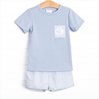 Cabo Breeze Short Set, Blue Seersucker