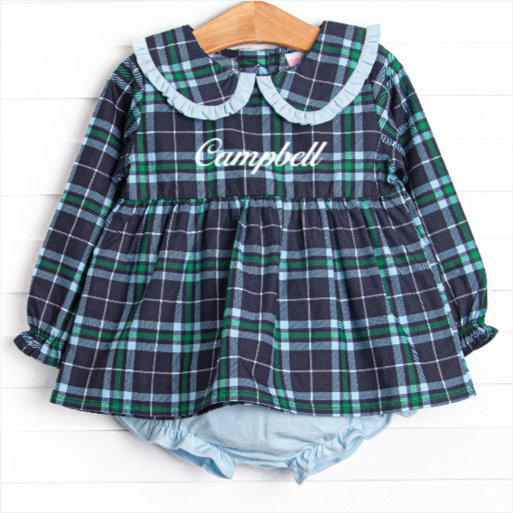 Campbell Long Sleeve Diaper Set, Navy Plaid