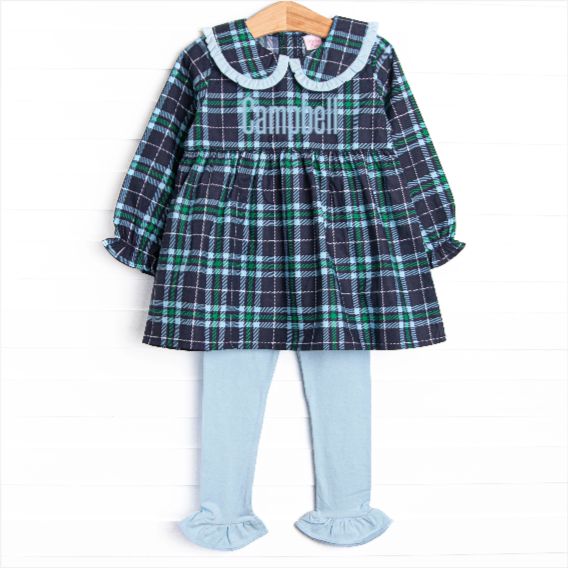 Campbell Long Sleeve Legging Set, Navy Plaid