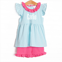 Carlie Short Set, Hot Pink and Aqua Stripe