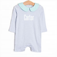 Carter Pima Short Romper, Mint and Light Blue Stripe