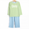 Charles Long Sleeve Pant Set, Blue and Light Green Stripe