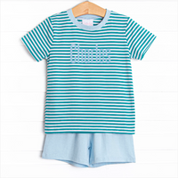 Charles Short Set, Light Blue and Teal Stripe