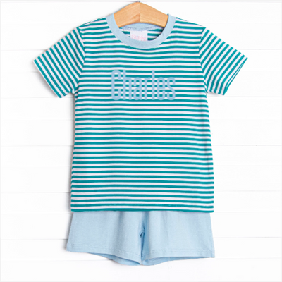 Charles Short Set, Light Blue and Teal Stripe