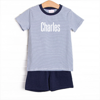 Charles Short Set, Navy and Slate Blue Stripe