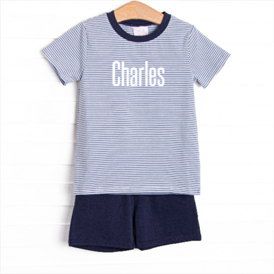 Charles Short Set, Navy and Slate Blue Stripe