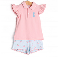 Cherry Fun Collared Short Set, Pink