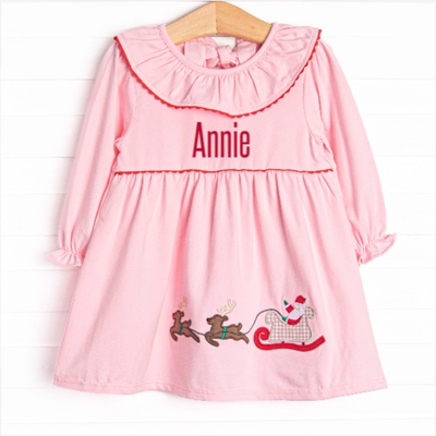 Christmas Delivery Applique Dress, Pink