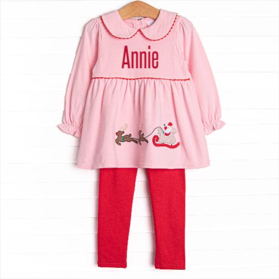 Christmas Delivery Applique Legging Set, Pink