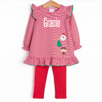 Christmas Eve Night Applique Legging Set, Red