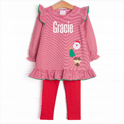 Christmas Eve Night Applique Legging Set, Red