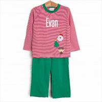 Christmas Eve Night Applique Pant Set, Red