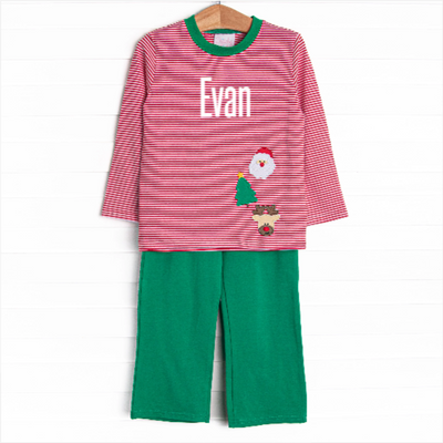Christmas Eve Night Applique Pant Set, Red
