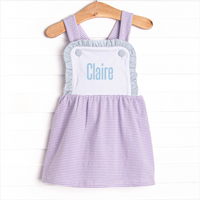 Claire Ruffle Dress, Blue and Purple Stripe