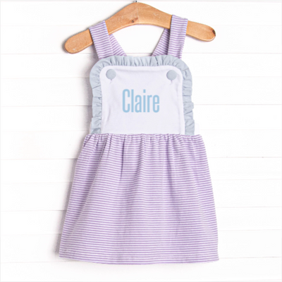 Claire Ruffle Dress, Blue and Purple Stripe