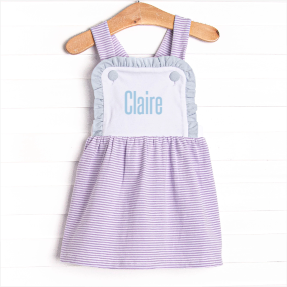 Claire Ruffle Dress, Blue and Purple Stripe
