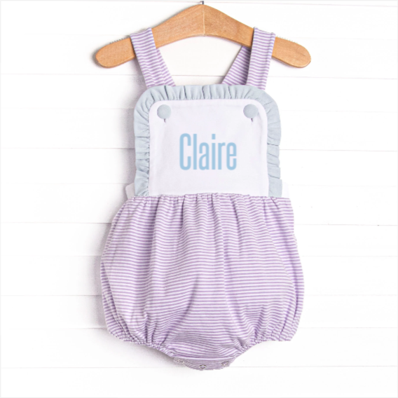 Claire Ruffle Sunsuit, Blue and Purple Stripe