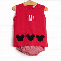 Classic Mouse Applique Diaper Set, Red