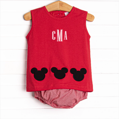Classic Mouse Applique Diaper Set, Red