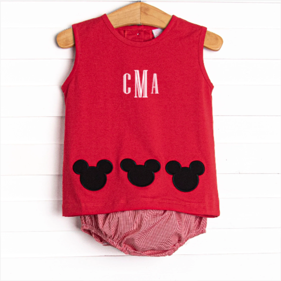 Classic Mouse Applique Diaper Set, Red