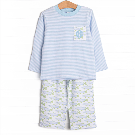 Clear Lake Catch Knit Pant Set, Blue