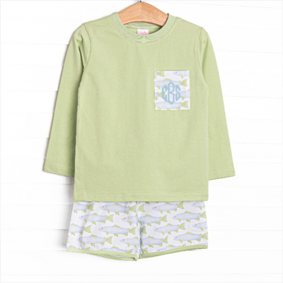 Clear Lake Catch Long Sleeve Short Set, Green