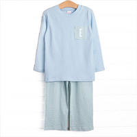 Coleman Pima Long Sleeve Pant Set, Blue and Mint Stripe