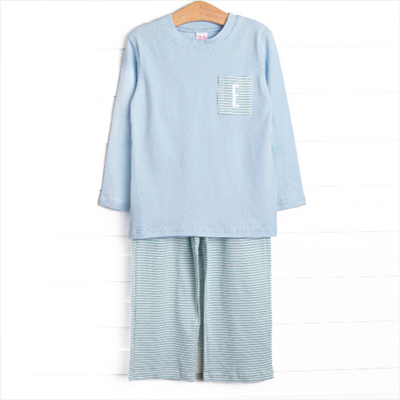 Coleman Pima Long Sleeve Pant Set, Blue and Mint Stripe