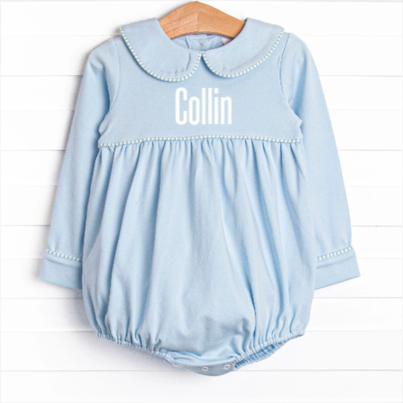 Collin Pima Long Sleeve Bubble, Blue and Mint Stripe