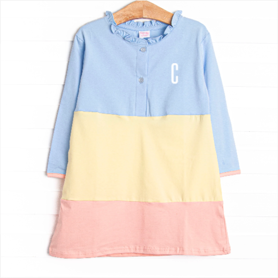 Girl's Color Block Clara Long Sleeve Dress in Blue size 18M | Stitchy Fish Girl's Color Block Clara Long Sleeve Dress in Blue size 18M | Stitchy Fish