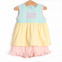 Color Block Clara Short Set, Aqua