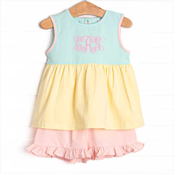 Color Block Clara Short Set, Aqua