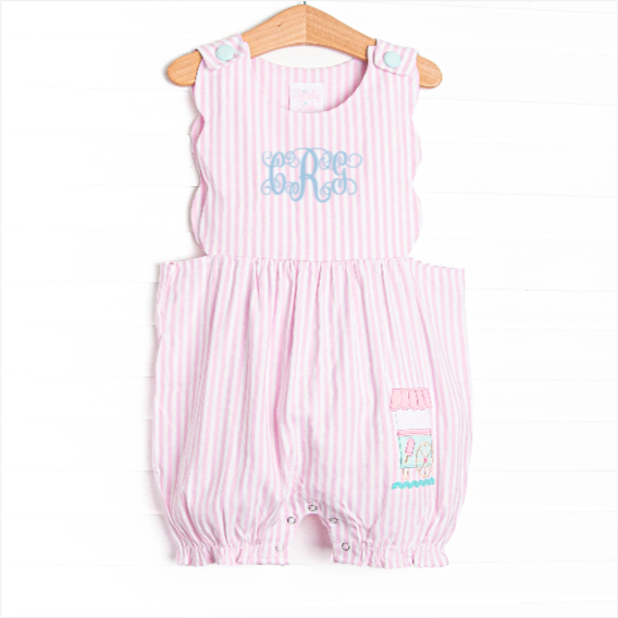 Cool Off Cart Applique Bubble Romper, Pink
