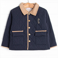 Corduroy Collar Quilted Coat, Blue