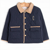 Corduroy Collar Quilted Coat, Blue