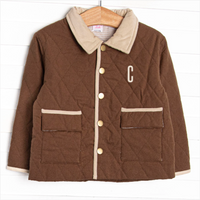 Corduroy Collar Quilted Coat, Hickory Brown