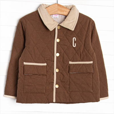 Corduroy Collar Quilted Coat, Hickory Brown