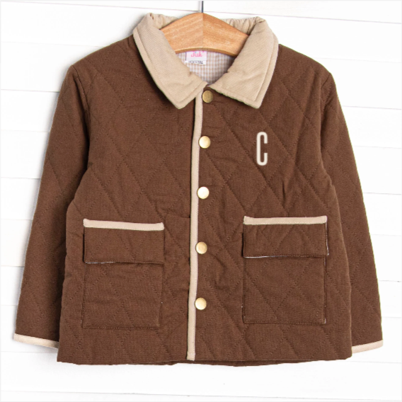 Corduroy Collar Quilted Coat, Hickory Brown