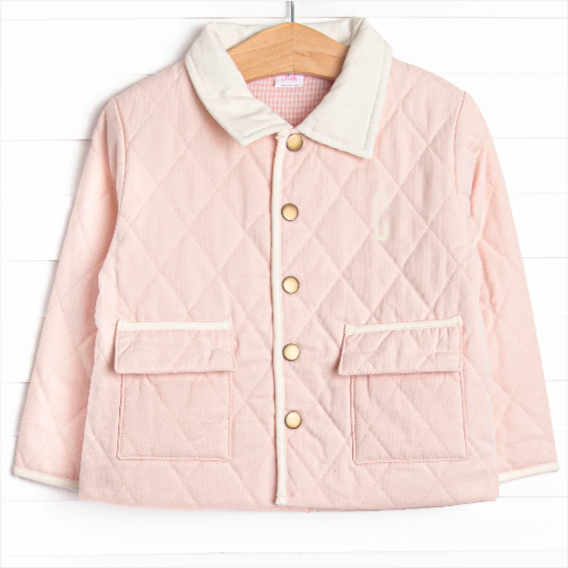 Corduroy Collar Quilted Coat, Pink